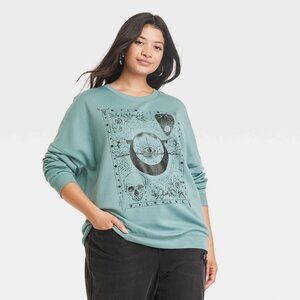 Small - Womens Celestial Cozy Graphic Sweatshirt - Aqua Blue